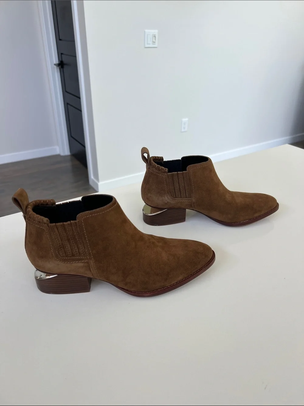 Alexander Wang kori brown suede ankle boots pointed toe booties cut out heels 37